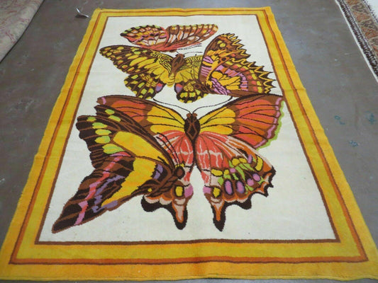 4' X 6' Tartare Modern Hand Knotted Spainsh Wool Rug Butterfly Getting Wings Nice
