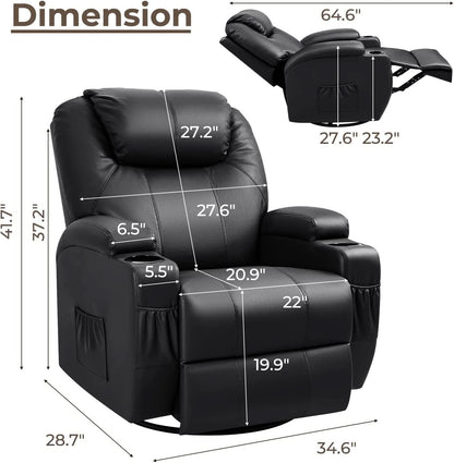 Leather Rocking Recliner With Massage And Heat Swivel