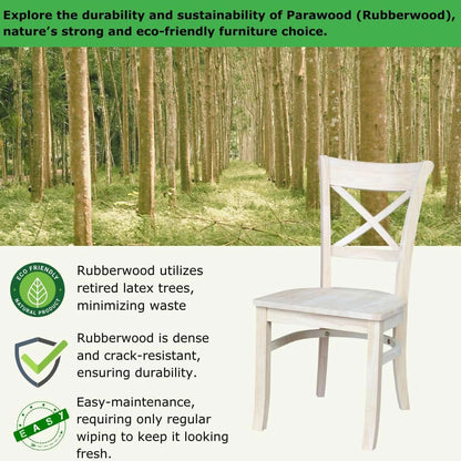 Set Of 2 35.8 In Parawood X Back Dining Chairs Unfinished
