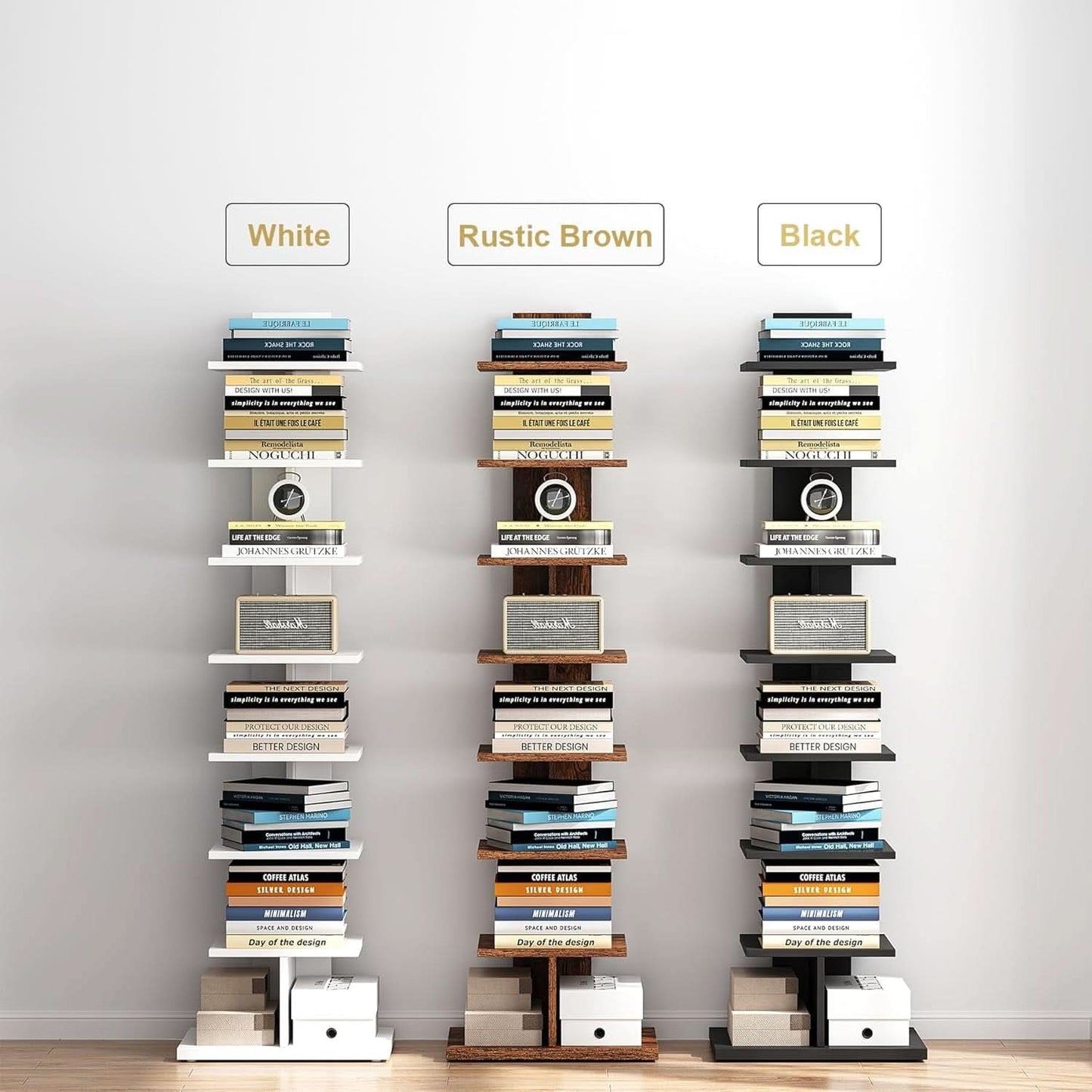 Vertical Bookshelf 8 Tier Rustic Brown Corner Shelf