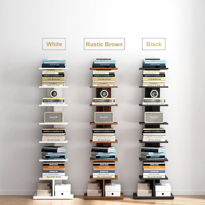 Vertical 8 Tier Bookshelf Black For Small Spaces Bookcase