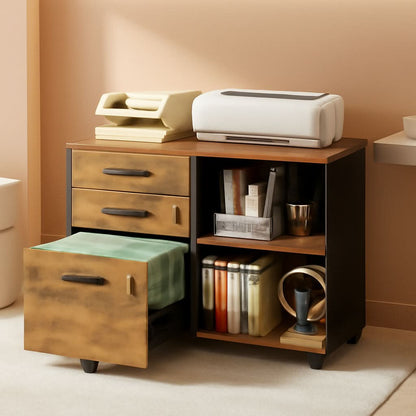 3 Drawer Wood File Cabinet With Lock For Home Office
