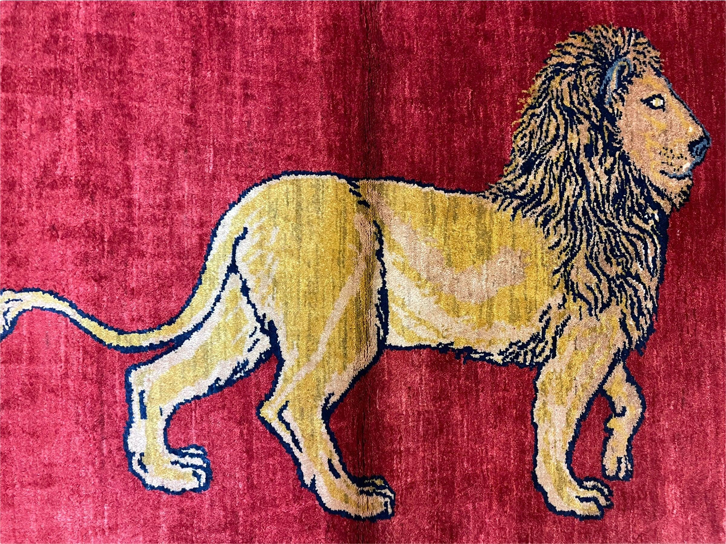 3 X 5 Handmade Hand-Knotted Rug Quality Wool Pictorial Lion Red Organic Dyes