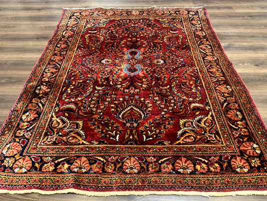 Persian Lilihan Rug 5x6, Red, Floral, Antique Persian Carpet