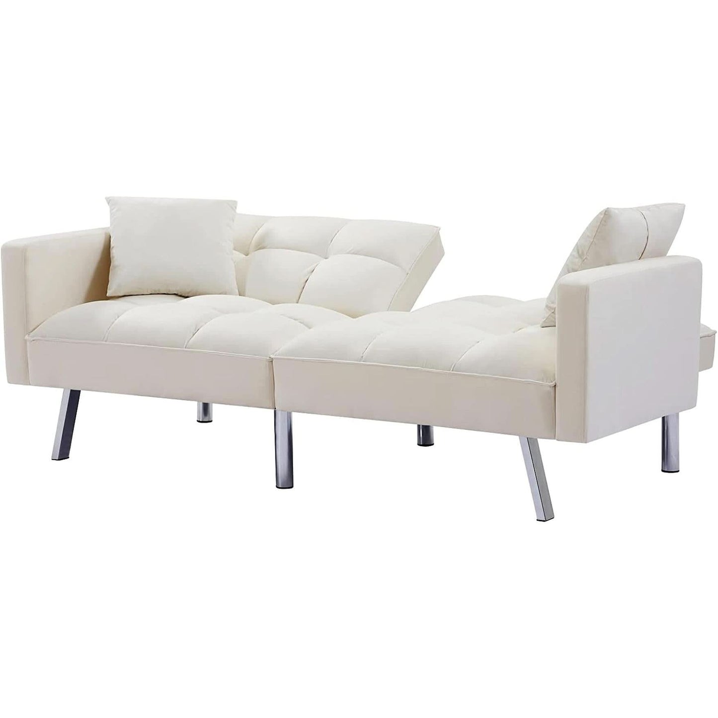 Adjustable Loveseat Sofa Bed With Split Back And Metal Legs
