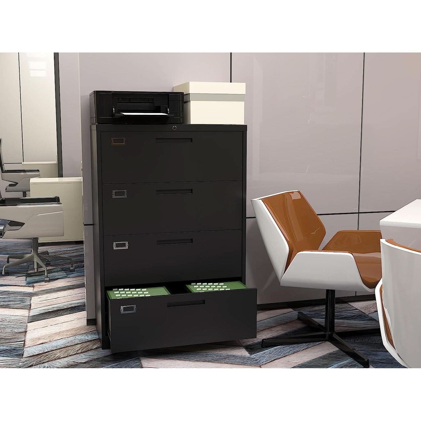 Lockable 4 Drawer Lateral File Cabinet For Office Use