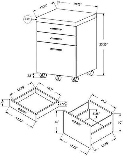 File Cabinet Rolling Casters Grey White Laminate 3 Drawers