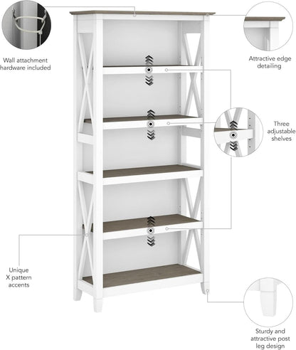 Bush Furniture Key West 66 Inch Bookcase Shiplap Gray White