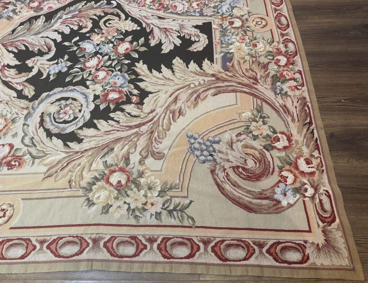Wonderful Needlepoint Rug 10x14, Large Aubusson Carpet, Floral, Elegant, European Design