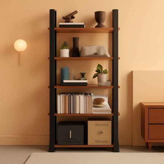 Rustic Brown Five Tier Bookshelf Narrow Space Saver