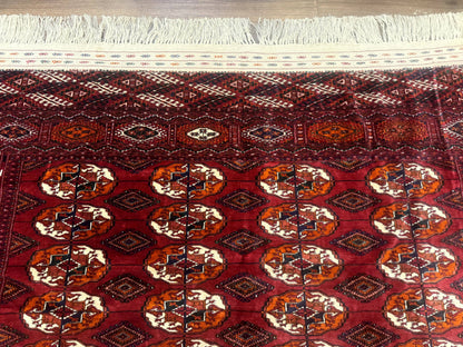 Persian Turkoman Rug 7x9, Red Tribal Carpet
