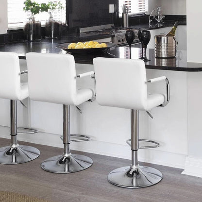 White PU Leather Adjustable Swivel Bar Stools Set of 2