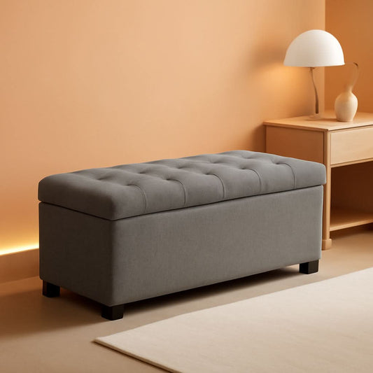 47.2 Inch Storage Ottoman Bench Light Grey Upgraded