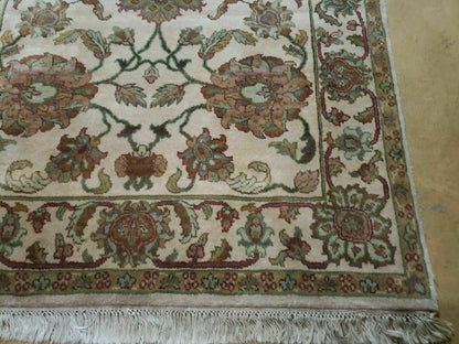 4x12 Vintage Oriental Runner Rug Hand Knotted Indian Agra Wool Tea Washed Beige