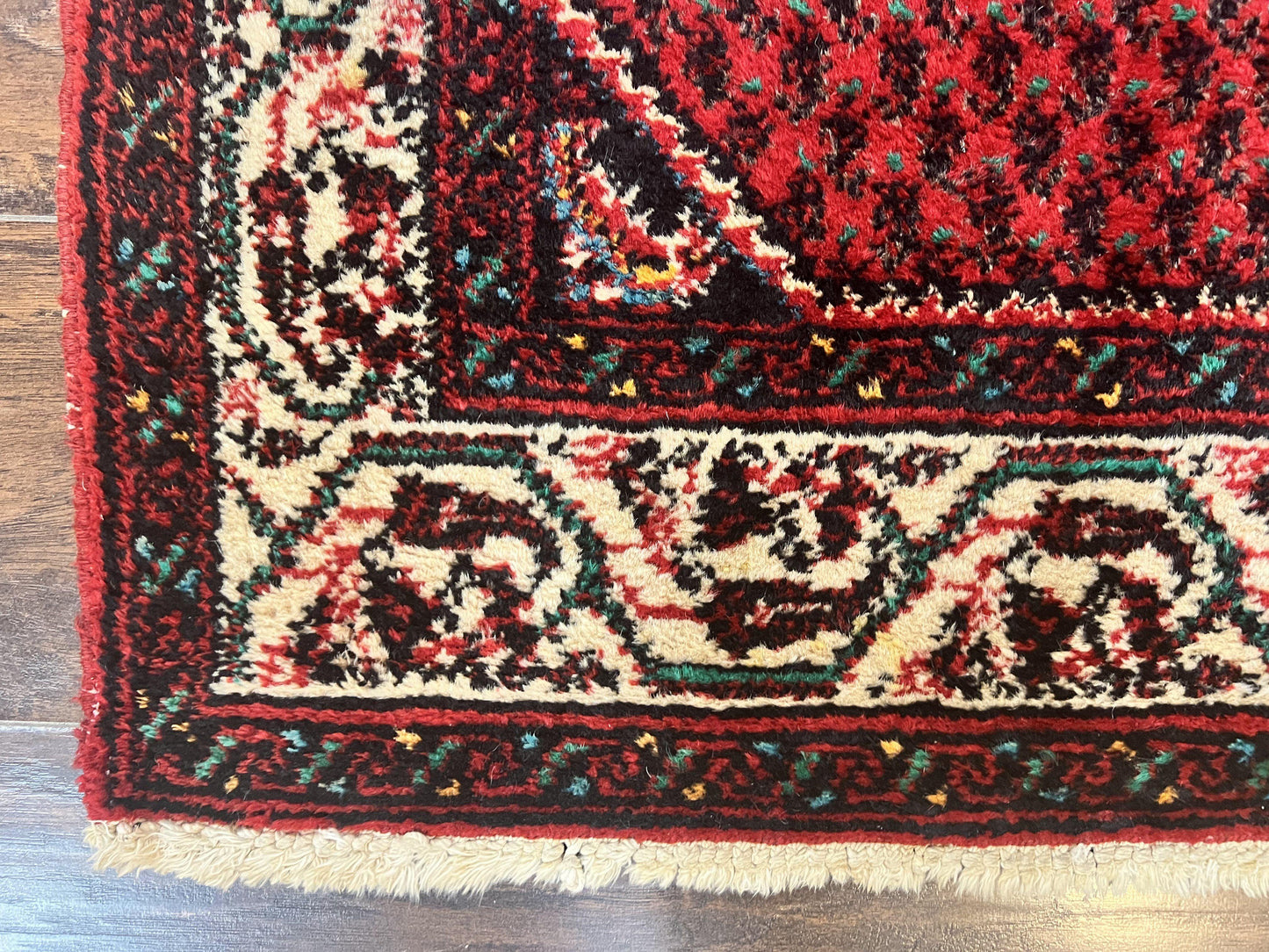 Persian Tribal Rug 2.6 x 5, Boteh Paisley Pattern, Red and Beige, Wool Hamadan Rug