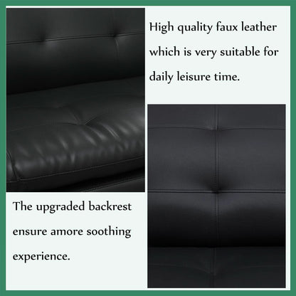 Leather Sofa Set 3 Piece With Loveseat And Armchair For Living Room Black