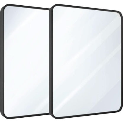 Set of Two Black Bathroom Mirrors 24 x 36 Inch Metal Frame Rectangle Vanity