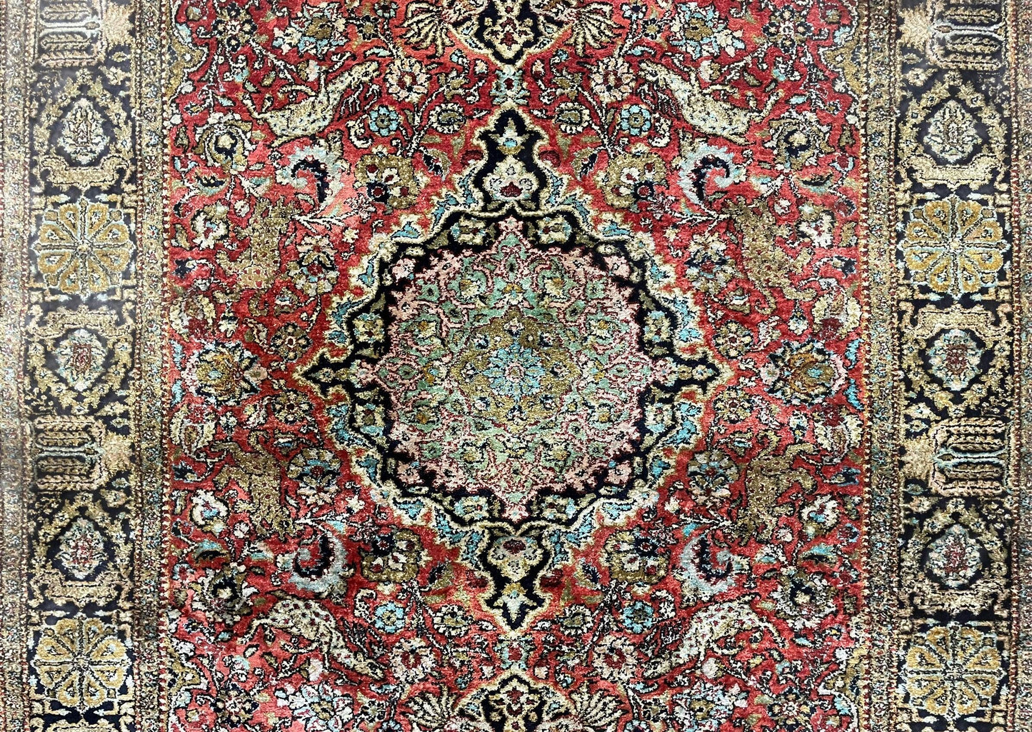 Persian Qum Silk Rug 3.8 x 5.6, Silk on Silk, Animal Pictorials, Fine 330 KPSI