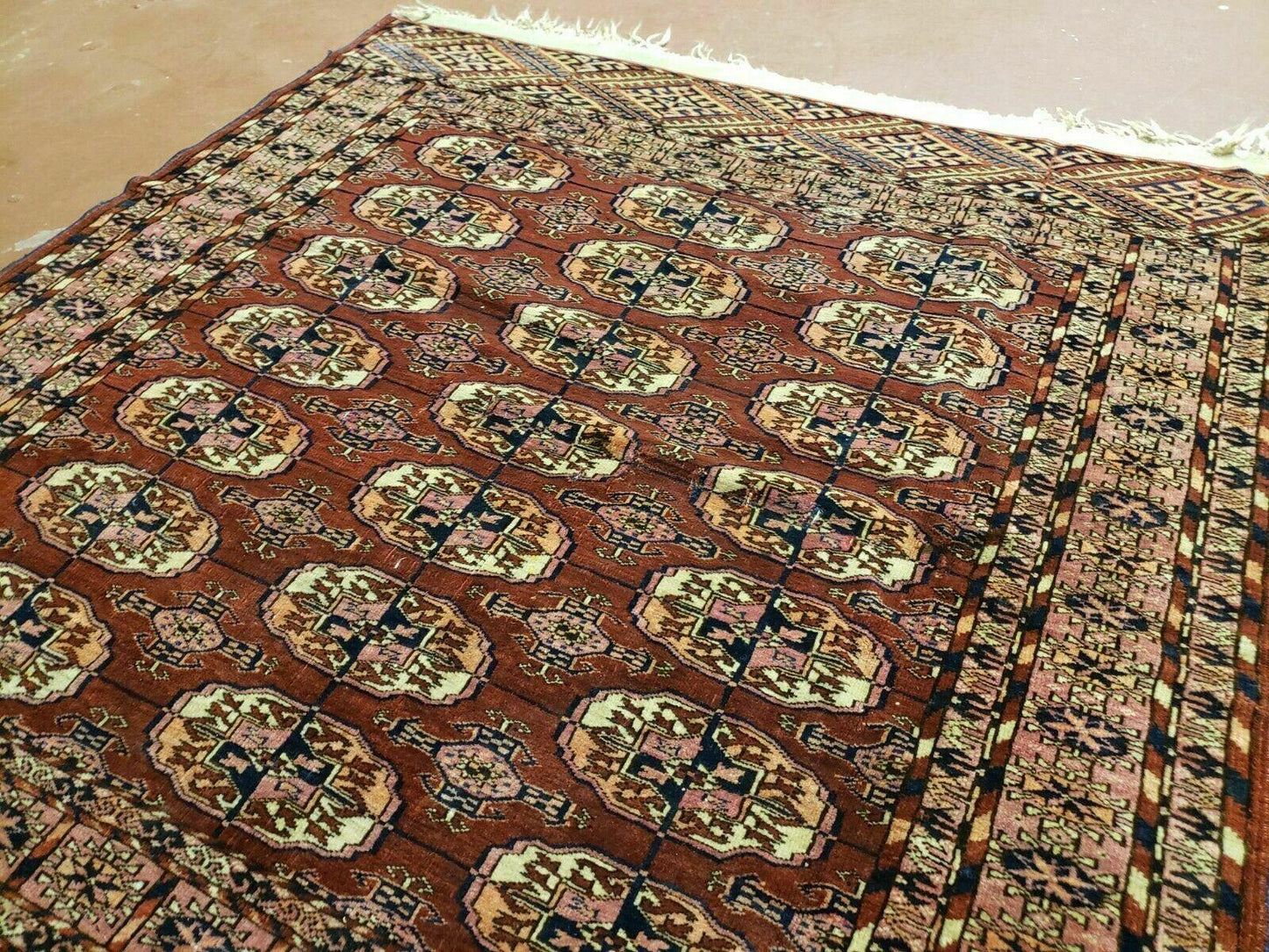 4' X 4' Antique Handmade Turkoman Bokhara Balouch Woven Wool Rug Brick Red Nice