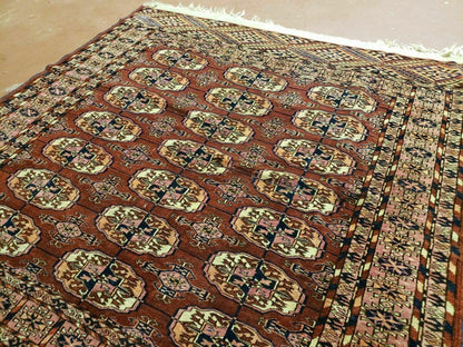 4' X 4' Antique Handmade Turkoman Bokhara Balouch Woven Wool Rug Brick Red Nice