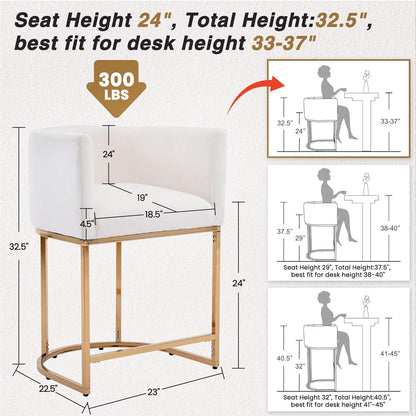 Counter Height Bar Stools Set Of 2 Ivory Velvet 24 Inch