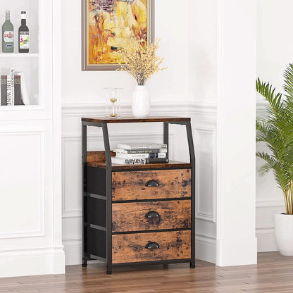 3-Drawer Nightstand With 2-Tier Shelf And Wood Top Bedroom