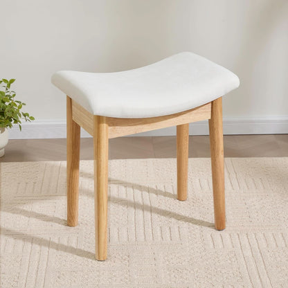 Beige Velvet Upholstered Vanity Stool 18 Inch Chair
