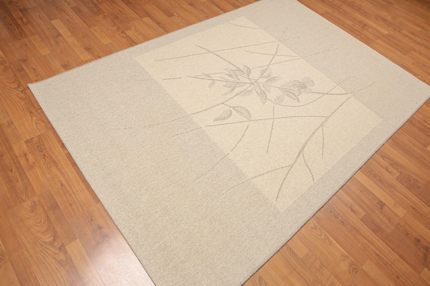 5'3" x 7'4" Contemporary Flat Pile Belgian 100% Wool Area Rug Beige