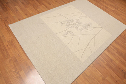 5'3" x 7'4" Contemporary Flat Pile Belgian 100% Wool Area Rug Beige