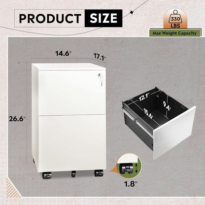 Locking 2 Drawer File Cabinet For Home Office Metal Under Desk Fully Assembled With Smooth Full Extension Slides