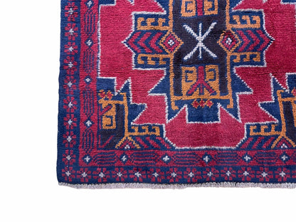2' 8" X 4' 6" Vintage Handmade Tribal Wool Rug Balouchi Rug Afghan Rug Red Blue