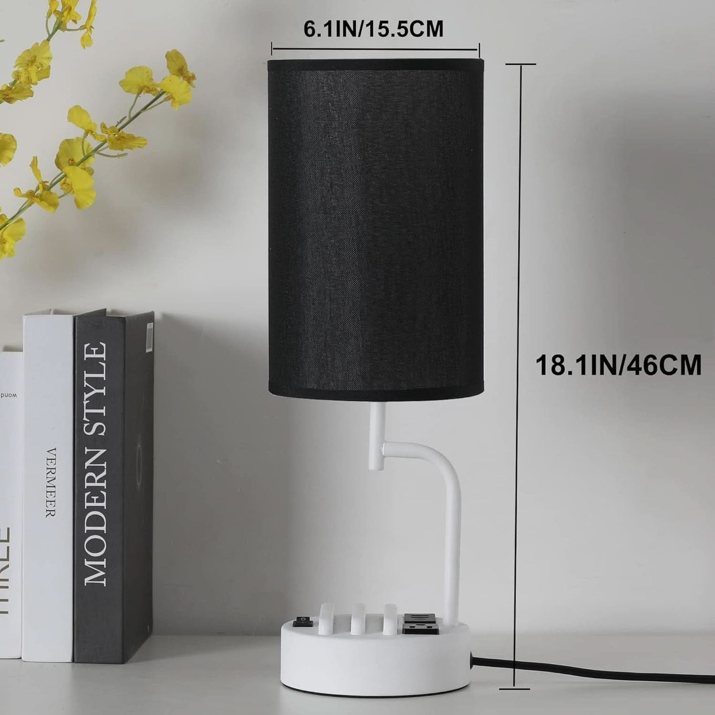 Table Lamp With 3 USB Ports And AC Outlet White Black