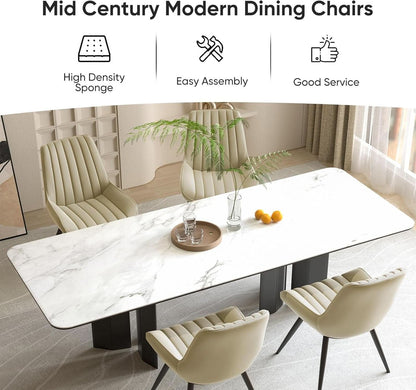Khaki Dining Chairs Set Of 4 With Thick Cushions Metal Legs