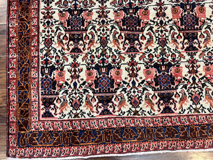 Persian Afshar Rug 6x8, Wool Hand Knotted Semi Antique Vintage Carpet, Floral Allover, Repeated Birds Flowers Vases Motifs
