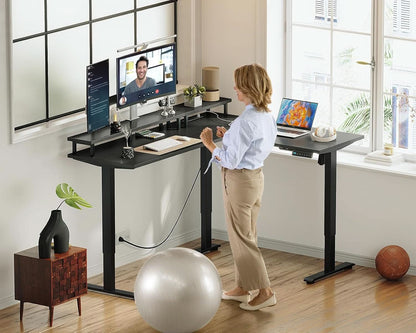 Electric L Shaped Standing Desk 59 Inch With Power Outlets