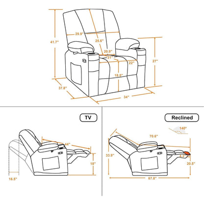 Fabric Electric Recliner Chair With Heat Remote Control