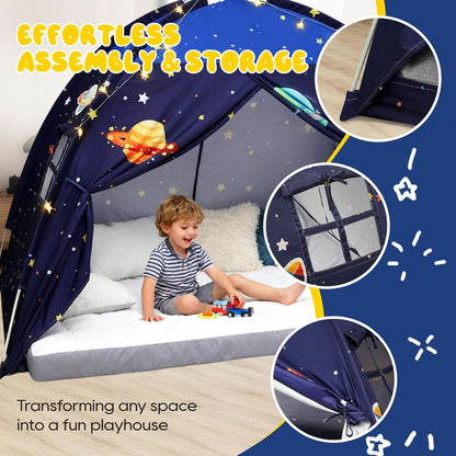 Twin Bed Tent Canopy Blue Black out Privacy Indoor Play house For Kids