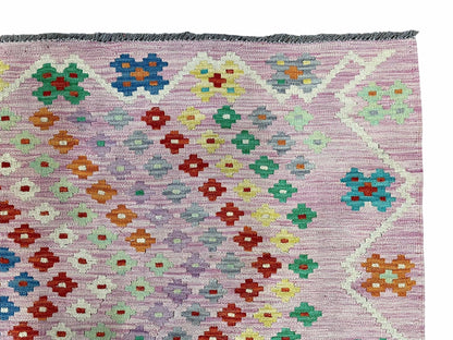 Pink Kilim Rug 6x8 Colorful Turkish Kilim Rug 6 x 8 Flat Weave Kilim Playful Kilim Multicolor Anatolian Chobi New Kilim