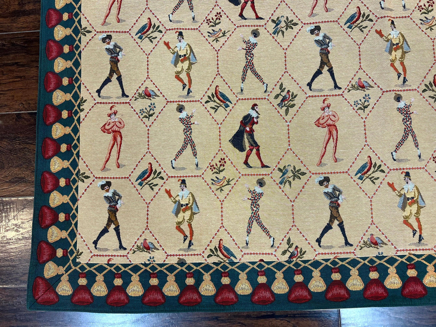 Square Tapestry 5x5, Wall Hanging, Human Pictorials, Court Jesters, Vintage