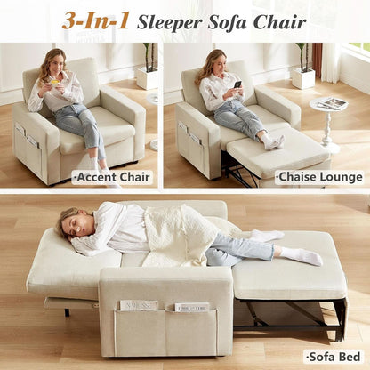 Forty Two Point Five Inch Sleeper Chair Bed Beige Convertible Sofa Bed
