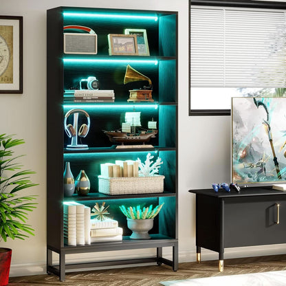 Tall Bookcase 70.8 Inch Led Lights For Living Room