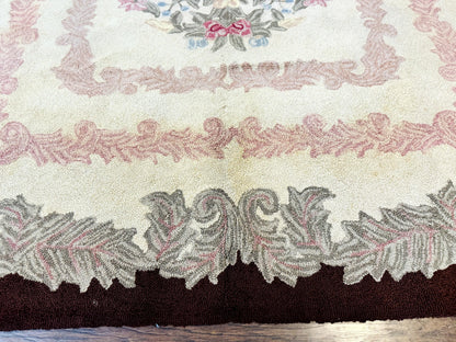 American Hand Hooked Rug 9x12, Vintage Aubusson Carpet, Wool