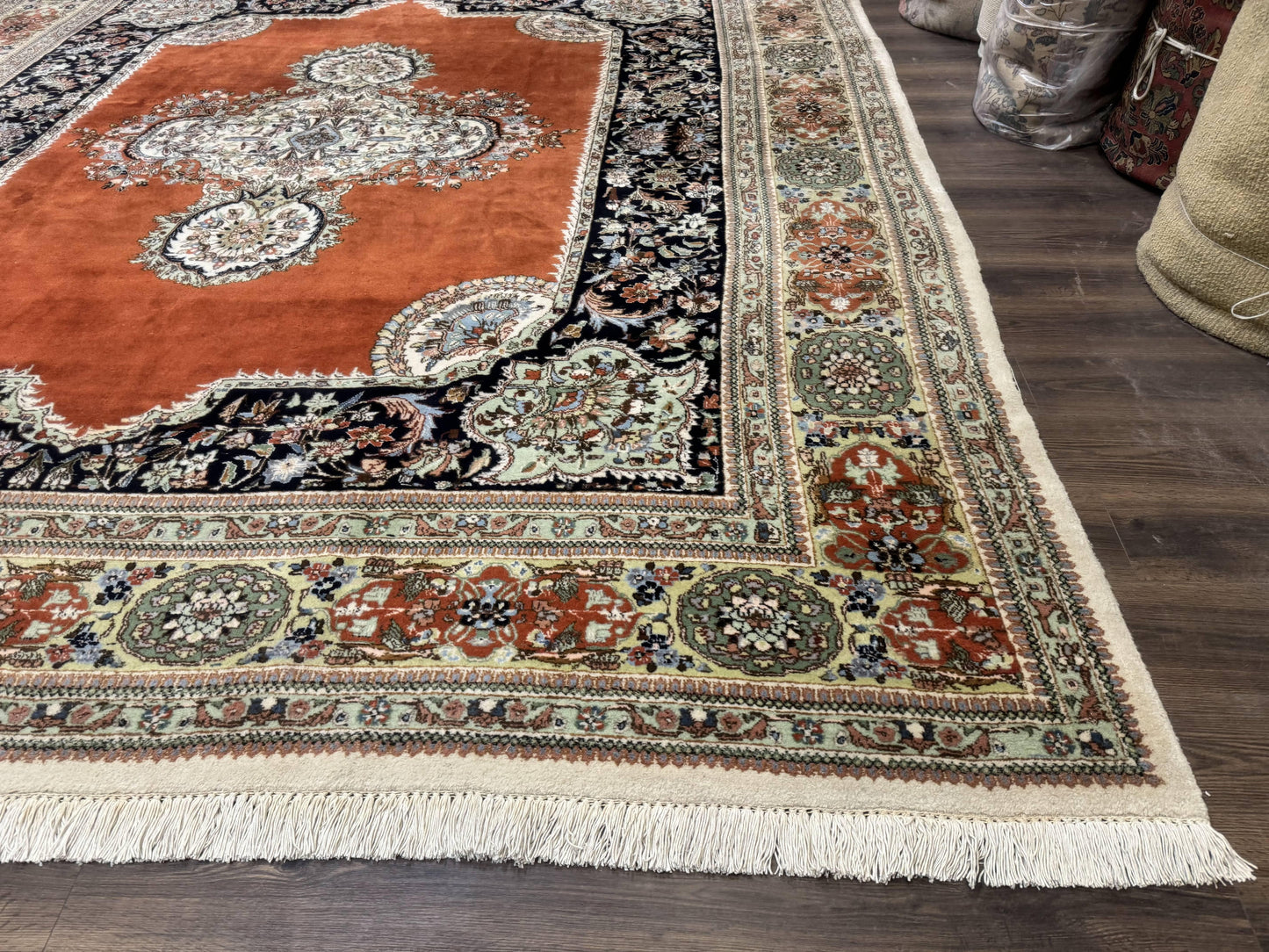 Persian Rug 11x13, Semi Open Field, Soft Wool Pile, Vintage Persian Carpet, Persian Tabriz Tabatabai