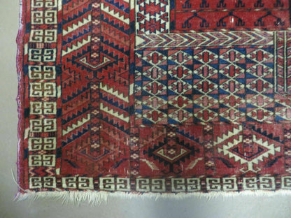 Antique Turkoman Rug 4x5, Ensi Hatchli Tekke Wool Rug