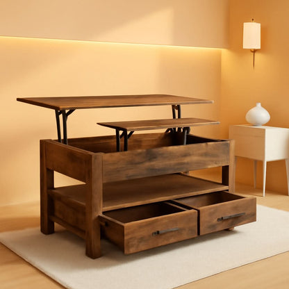 Rustic Brown Lift Top Coffee Table With Hidden Storage