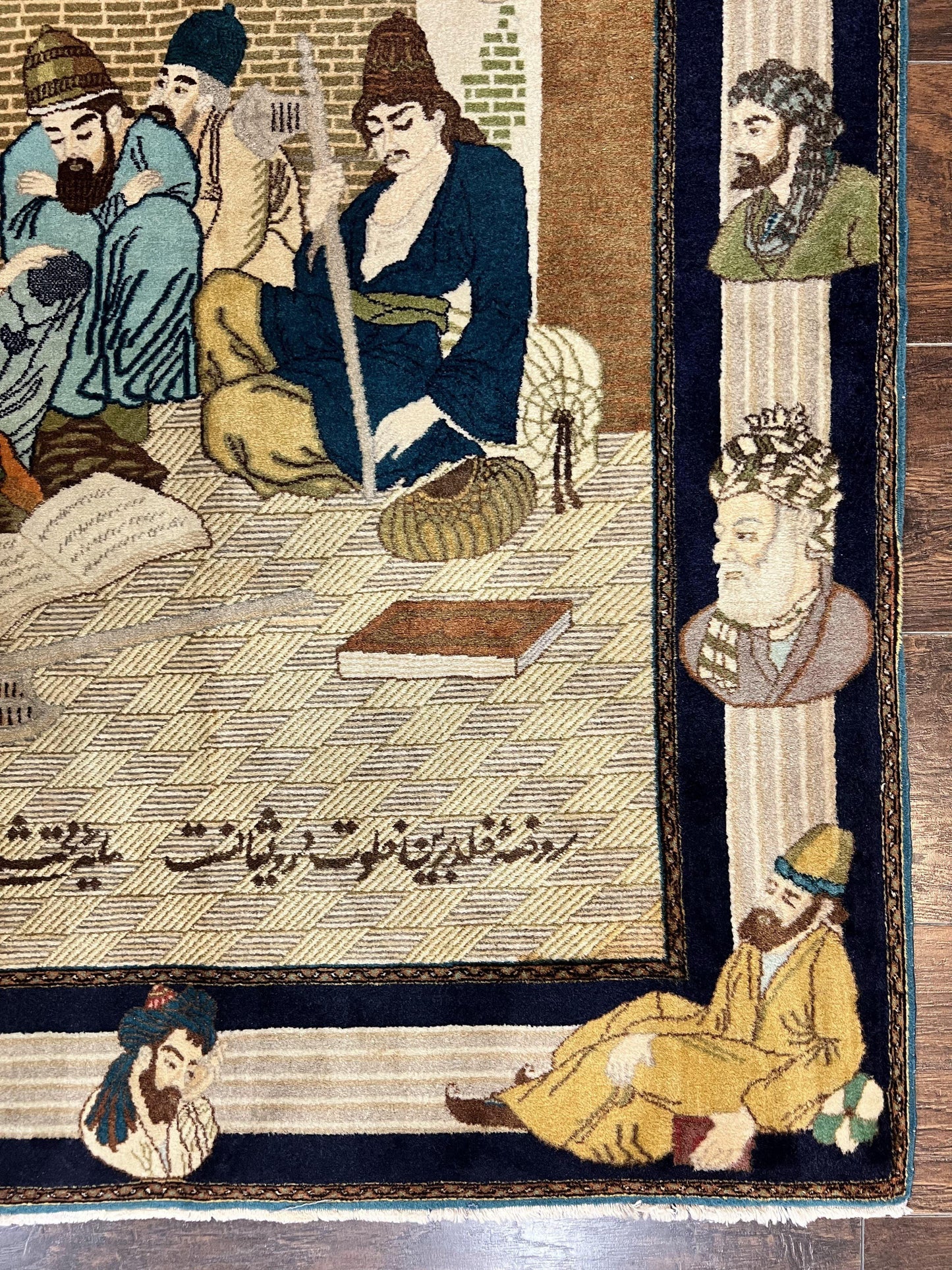 Persian Tabriz Pictorial Rug 3x5, Wall Hanging Carpet, Very Fine 60 Raj 475 KPSI, Hand Knotted Vintage Semi Antique, Wool, Persian Poetry