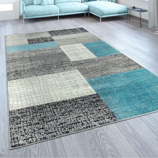 Designer Rug Sinai Checkered Pattern - Light Blue Grey