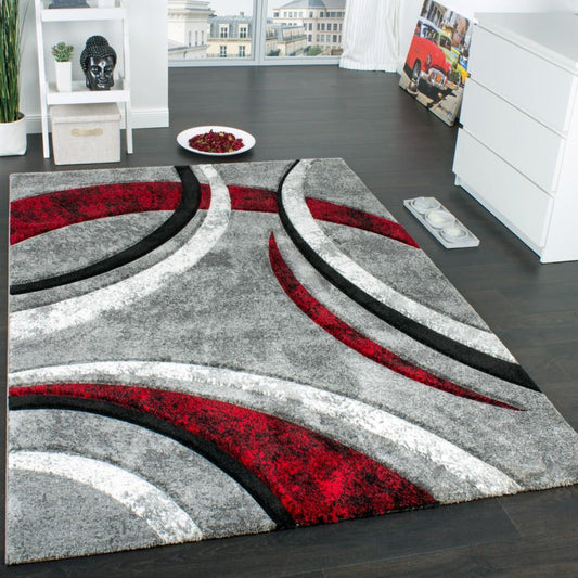Designer Rug Brilliance Grey Red Geometric Pattern