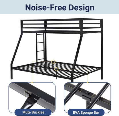 Metal Bunk Bed Twin Over Full Size With Guardrails