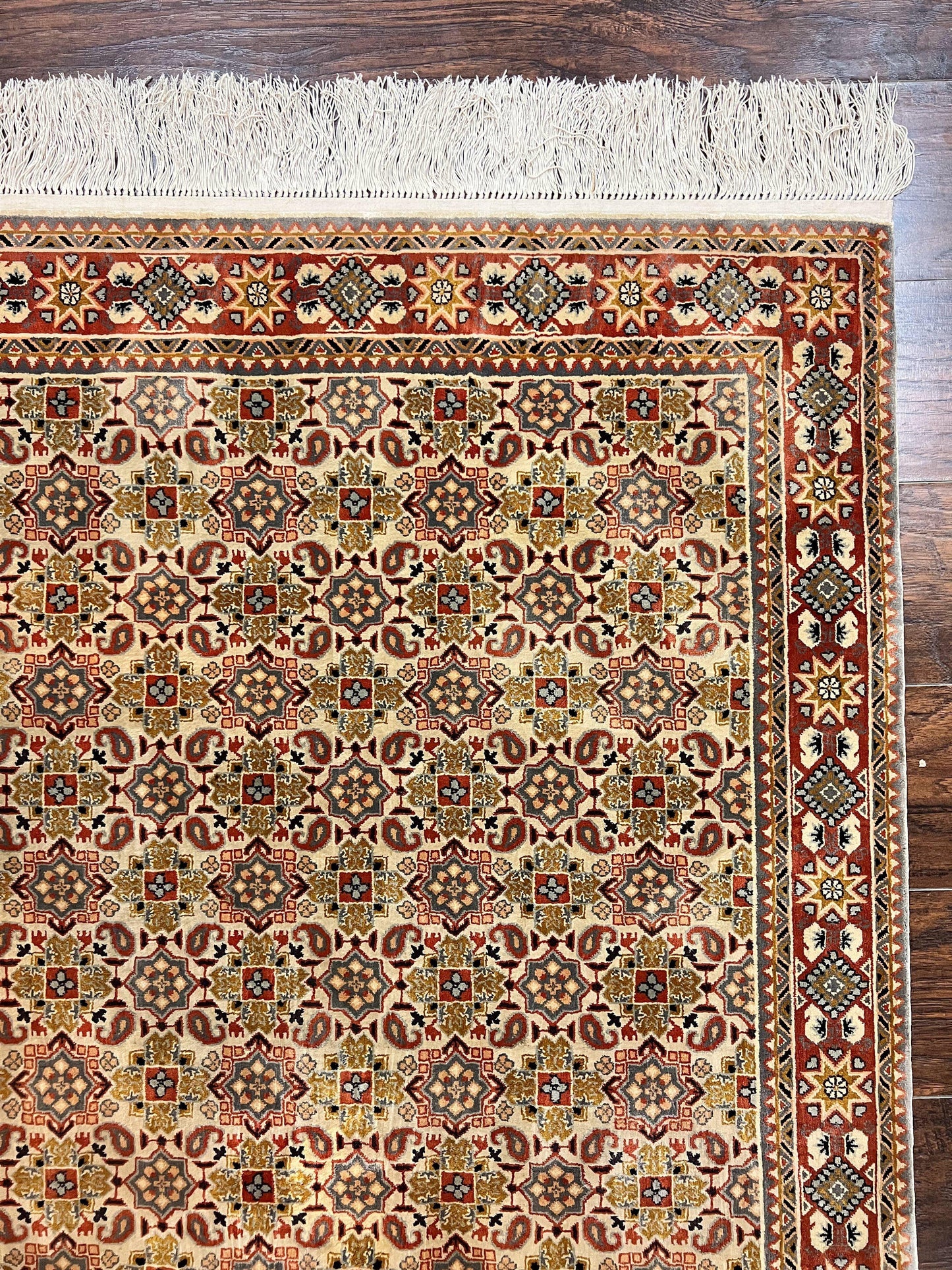 Turkish Kayseri Silk Rug 4x6, Hand Knotted Handmade Vintage Allover Pattern, Fine Silk Oriental Carpet 4 x 6 ft, Traditional Rug, Cream